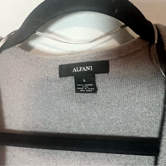 Alfani Light Gray Grey Merino Wool Sweater Open Front Cardigan Size Large NWT - Picture 5 of 10